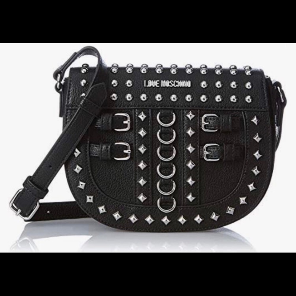 Love Moschino Black Crossbody Saddle Bag w/Studs